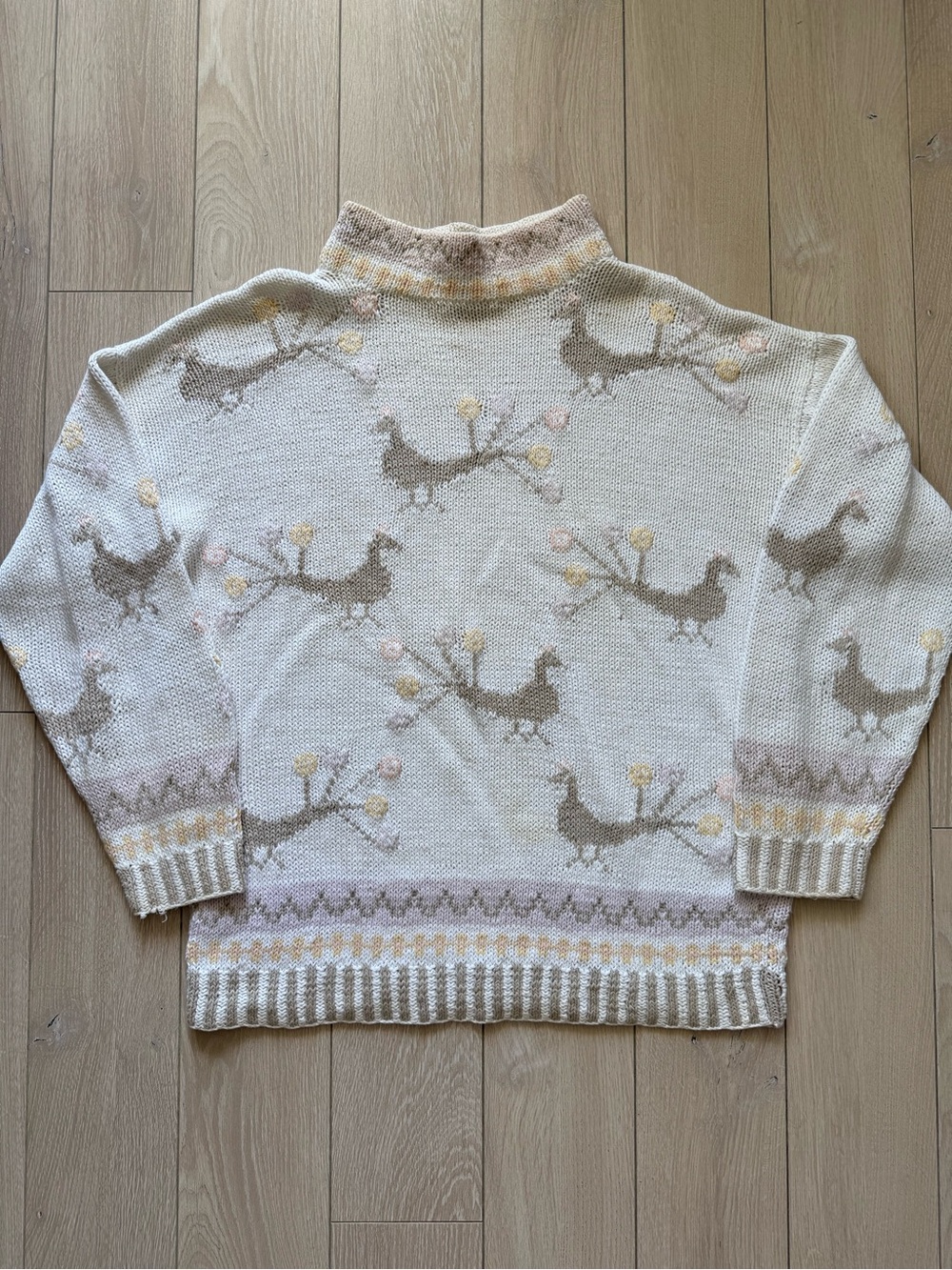 VTG 80s Intarsia Knit Peacock Bird Roll Neck Sweater Women’s Small Eclectic Boho